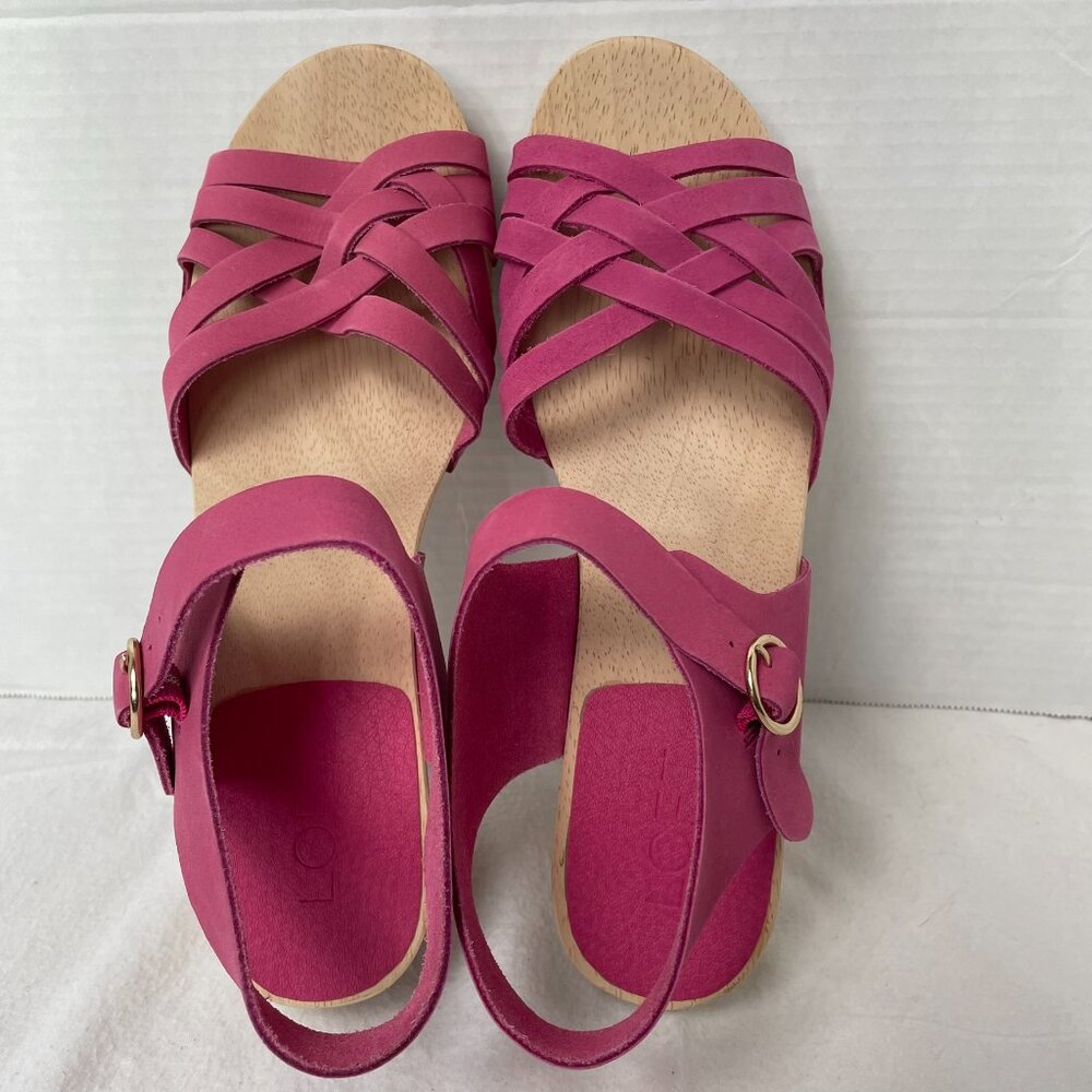 Loft Pink Woven Leather Platform Wood Clog Sandals - Picture 2 of 10